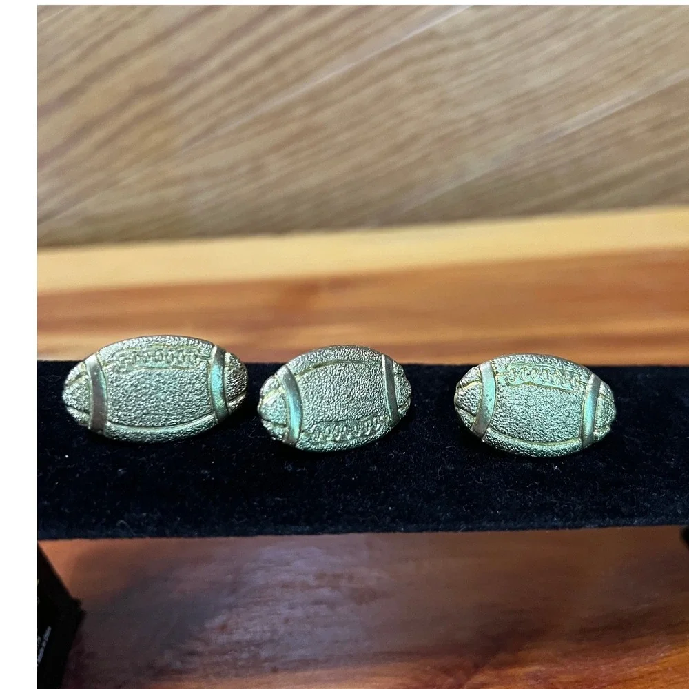 Vtg Letterman Gold Tone Football Lapel Pins Set of 3 Sports Game Day‎ Accessory